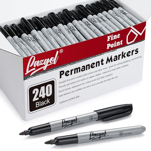 LAZGOL Permanent Markers Bulk, 240 Pack Fine Tip Black Permanent Markers, Waterproof Markers, Premium Smear Proof Pens, Quick Drying, Office Supplies for School, Office, Home
