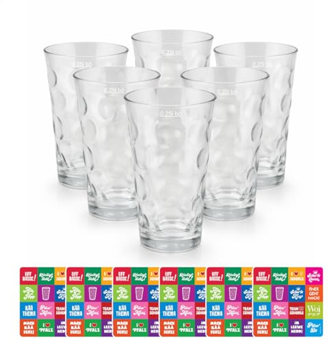6 x Pfalz Dubbeglas 0,25 L + 6 x Pfälzer Sprüche Woideckel - Weinschorle Gläser, Pfalz Weinfeste Schorle Gläser, Pfälzer Dubbegläser