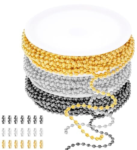 Jumbarre 6M Kugelkette, 3 Farben Edelstahl Perlen Rollenkette Mit 21 Passenden Anschlüssen Kugelkette Für DIY-Schmuckherstellung Halsketten Armbänder Schlüsselanhänger