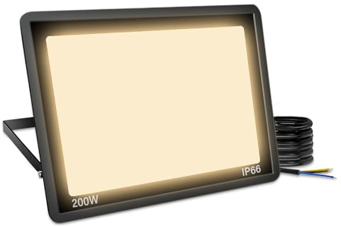 LED Strahler Außen 200W, LED Scheiwerfer Aussen 3000K Warmweiß 20000LM | 120° Abstrahlwinkel, Superhell Außenstrahler, IP66 Wasserdicht Aussenstrahler, LED Fluter für Gärten Hof Garage