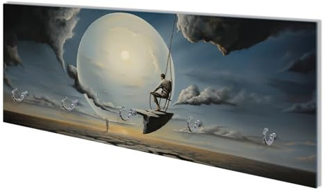 Wallario Wandgarderobe aus Glas in Größe 80 x 30 cm mit Memoboard-Funktion, Motiv: Schaukel am Himmelsrand | 5 Kleiderhaken zum Aufhängen von Jacken