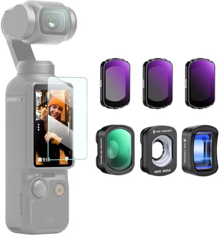 K&F Concept 6-pack Filters for DJI Osmo Pocket 3, 10X Macro Lens + 1.2X Anamorphic + 112° Wide Angle + ND8/ND32/ND128, Optical Glass, Magnetic Alloy Frame