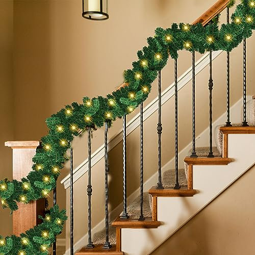 Daromigo Weihnachtsgirlande mit Beleuchtung 5m 100 LEDs Künstlich Tannengirlande 8 Beleuchtungsmodi Weihnachten Deko Girlande für Haus Treppen Kamin Haustür Innen Außen