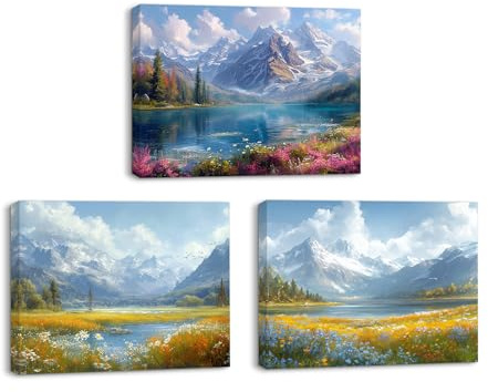 Piy Painting 3 Stück Leinwand Gemälde Landschaft, Natur Landschaft Wandgemälde, Moderne dekorative Wandbilder für Wohnzimmer Bad Eingang Yogaraum, 30X40 CM, Eingebauter Holzrahmen