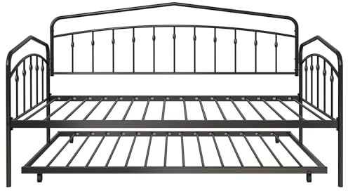 CFTEL Metal Twin Daybed with Trundle Bed Twin, Heavy Duty Steel Slat Support Twin Bed with Pull Out Trundle Bed, 4 Casters for Living Room, Bedroom and Guest Room,No Box Spring Needed, Black