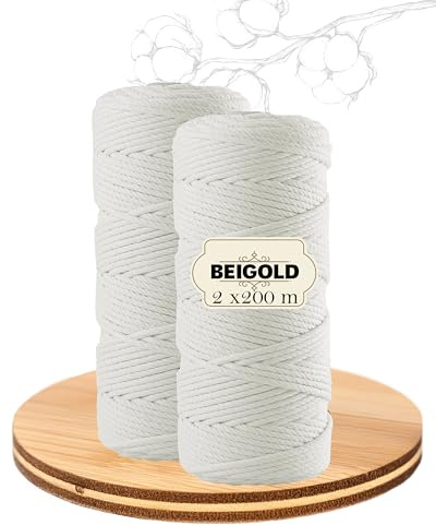 BEIGOLD® Premium Makramee Garn (3mm x 200m) - 2er Set Basic Natur