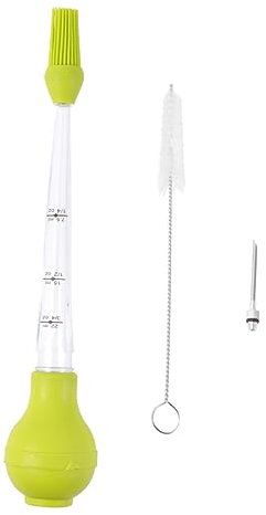 OKUMEYR Barbecue Tool Set with Silicone Oil Dropper Baster Seasoning Pump for Turkey Kitchen Tool Green Includes Cleaning Brush