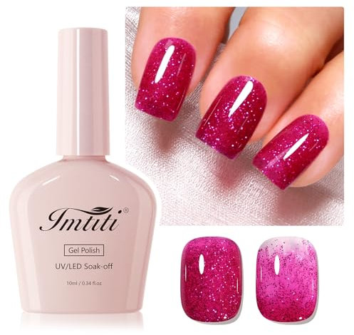 Imtiti Glitter Gel Nail Polish, 1Pcs Hot Pink Sparkle Rose Soak Off UV LED Gel Polish, Nail Art Starter Manicure Salon DIY at Home for Women (0.34 Fl Oz-960)