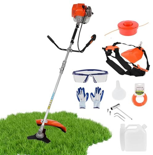 Fiauli Benzin-Rasentrimmer, 2-in-1 Akku-Heckenschere, Rasentrimmer, 52 cc 2-Takt-Gartentrimmer mit 3T-Klinge, robuster gasbetriebener Rasentrimmer für den Garten (Orange)