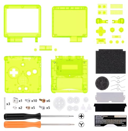 eXtremeRate Ersättningsknappar för Gameboy Advance SP, knappfodral kit för GBA SP konsol-kompatibel med IPS & Standard LCD (inkluderar inte konsol och IPS-skärm)-citrongrön transparent