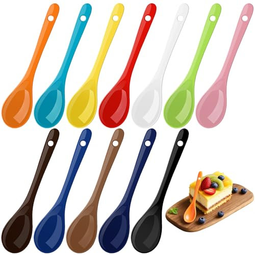 Mssushi 12 Stück Löffel​ Bunte EierlöFfel,12cm Porzellan Keramik DessertlöFfel, MarmeladenlöFfel Keramik,TeelöFfel,PorzellanlöFfel,DessertlöFfel MokkalöFfel Kaviar LöFfel FüR Joghurt Kaffee Desserts
