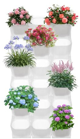 panfudongk Fioriera da parete per giardino, per interni ed esterni, 36 vasi, montaggio a parete, modulo verticale in polipropilene, capacità di carico 82 kg (bianco)