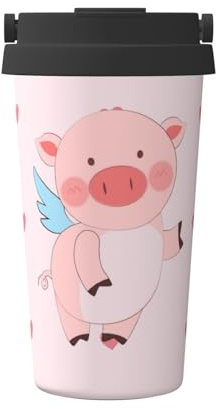 Termo de vacío impreso de cerdo volador de dibujos animados, taza de café portátil, taza de agua de oficina