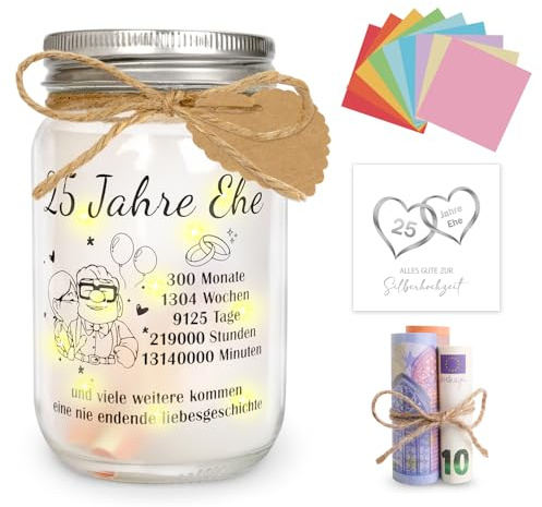 YYSWSAKY Regalo di nozze argento luce LED bottiglia con proverbio, regalo di nozze 25 anniversario bottiglia decorativa con luci fatate per coppie, donne e uomini (matrimonio argento)