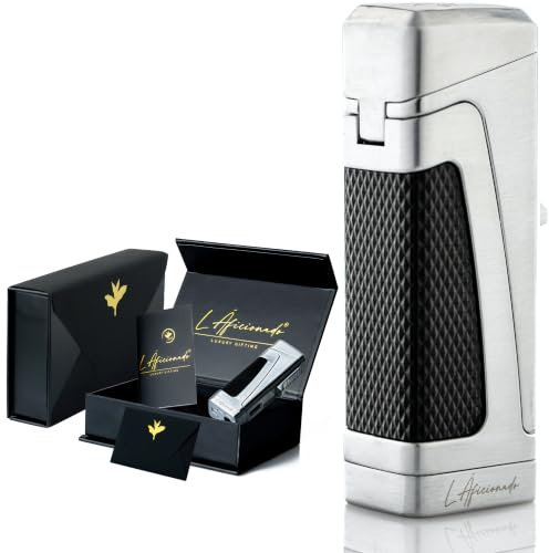Trinitá by L Áficionado® | Accendino Jet Fiamma di Lusso | Regalo per Uomo | Ricaricabile Butano | Antivento | Scatola Regalo Premium | Assistenza a Vita | Argento Platino