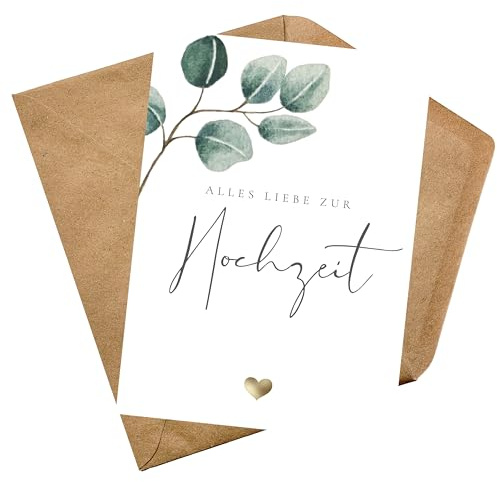 PILUVI THE LABEL Hochzeitskarte mit Umschlag aus Kraftpapier, Alles Liebe zur Hochzeit, Glückwunschkarte, Hochzeitsfeier, Grußekarte Brautpaar