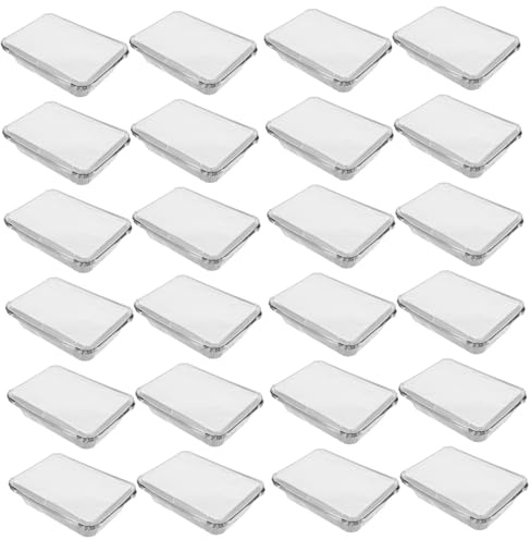 iplusmile 25 Piezas Bandejas de Aluminio con Tapa Recipientes Rectangulares de Resistentes Altas y Temperaturas Bandejas Desechables para Catering Hornear Barbacoa y Comida para Llevar