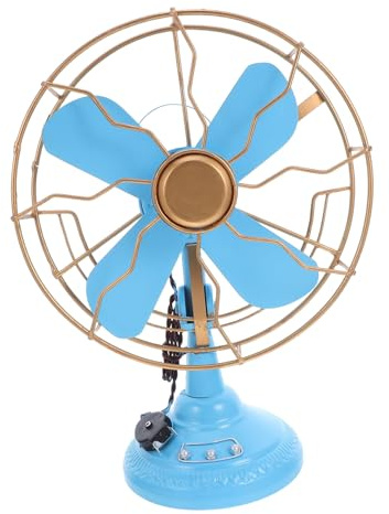 WOONEKY Retro Modelo Ventilador de Mesa de Hierro Escultura Artesanal Vintage para Decoración de Escritorio y Hogar Adorno Fotográfico Azul Mediano para Cafeterías y Espacios Retro
