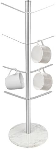 Packool Coffee Mug Tree, Stainless Steel 8-Hook Coffee Cup Holder Coffee Mug Rack Drinking Mug Stand with Marble Base for Countertop