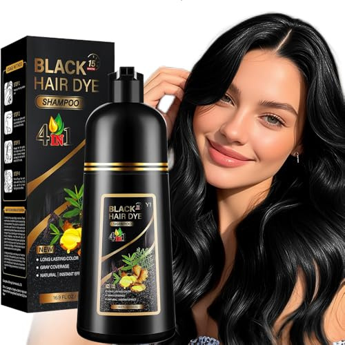 Shampoo colorante 4 in 1 per capelli neri, appositamente formulato per capelli grigi, formula a base di erbe vegetali, adatto sia per uomini che per donne, 500 ml (Black)