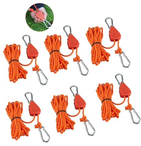 Inodiref 6 Stück Verstellbare Seilratsche Reflektierend Leichte Abspannseile Camping, 4M Abspannseile Mit Seilspanner Winddichtes Outdoor Seil mit Ratsche und Haken für Campingzelte Aufhängung