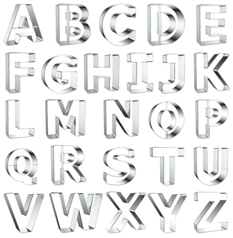 Emporte-pièce Alphabet, 26 lettres en acier inoxydable pour fondant, biscuits, fruits, pâte, outils pour anniversaire, Noël, vacances, lettre