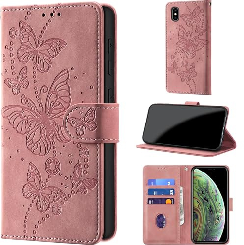 CaseGla Handyhülle für iPhone X/XS Hülle, Rosa | Klappbar Premium PU Lederhülle, RFID Schutz, Stoßfeste, Kartenfach, Standfunktion, Magnetverschluss, Leder Prägung, Flip Case