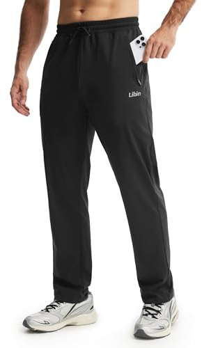 Libin Pantaloni da Palestra Sportivi Tuta Uomo Elasticizzati Baggy Jogging Pants da Lavoro Casual Golf Running Corsa Elegante Comodi Pantalone con Tasche Zip, Nero L