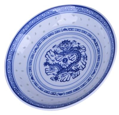 Lurrose Plato Cerámica Dragón Azul y 7.3 Pulgadas, Soporte Cerámico para Frutas y Postres, Adecuado para Servicio de Alimentos y Ocasiones Caseras