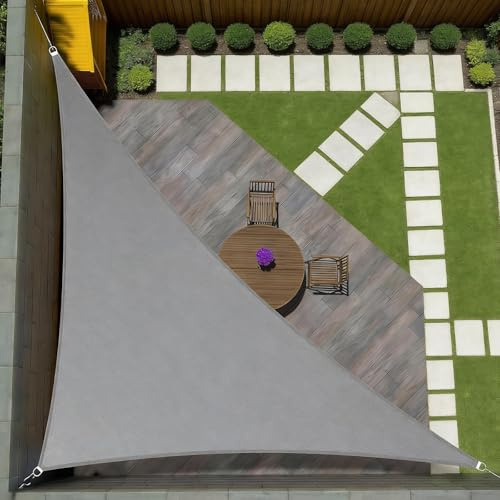 Vela Ombreggiante Triangolare 2x2x2 3x3x3 4x4x4 5x5x7 m Telo Tenda a Vela per Esterno Protezione Anti UV, HDPE Rete Ombreggiante per Giardino, Terrazzo, Balconem, Gazebo(Gray,6x6x6m)
