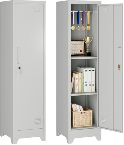 Dripex Metallschrank abschließbar mit Hängestange 150 x 38 x 38 cm, Grau | Stahlschrank Aktenschrank Aufbewahrungsschrank Mehrzweckschrank Stahlspind für Schule Haus Büro Garag