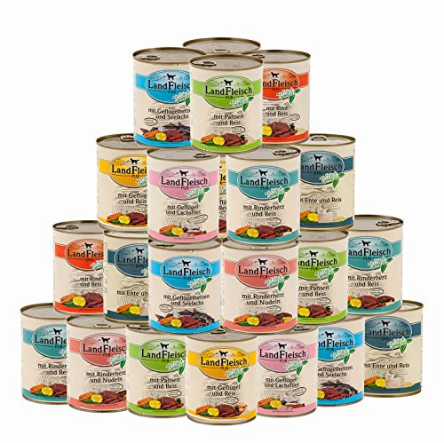 Landfleisch 18 x 800 g Pur Dosen | Nassfutter | aus 13 Sorten frei wählbar | + MIOMERA gratis Snack