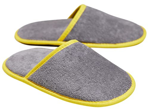 Sowel® Ciabatte Spugna, Pantofole da Bagno, 100% Cotone Organico, Donna et Uomo, Grigio/Giallo