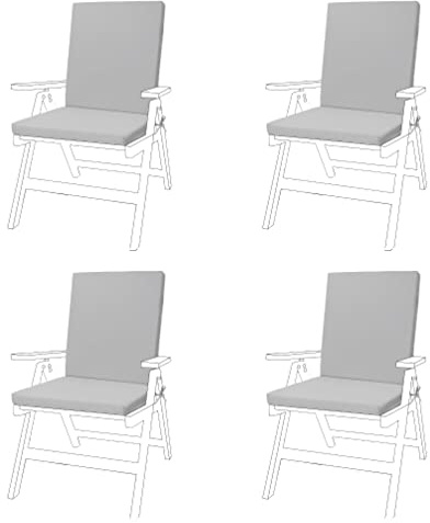 Gardenista Low Back Chair Seat Pads | Outdoor Water Resistant Garden Chair Cushions With Backs | Soft and Thick Seat Cushion with Secure Ties | Durable Patio Furniture Pad (4 Piece, Grey)