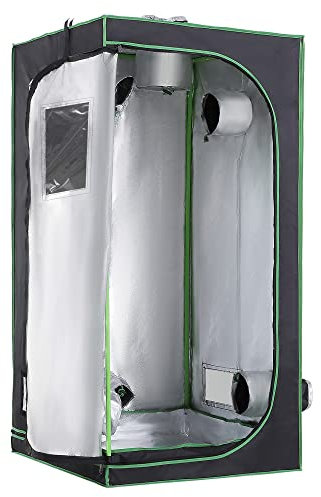 Outsunny Tenda Idroponica in Oxford 600D con 5 Prese d'Aria Regolabili e Finestra, Serra Idroponica per Coltivazione con Foro per Cavi da Interno, 80x80x160 cm, Nero