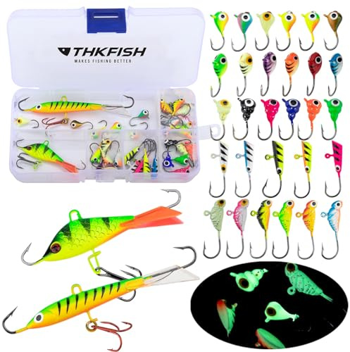 thkfish 31 Stück/50 Stück/Box Eisfischen Jigs Kopf Köder Angelhaken Kit für Winter Angeln Jiggen Zander
