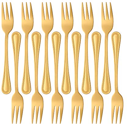 Buyer Star Tea Forks 12-Piece Gold Stainless Steel Gold Cake Fork Set for Dessert Salad Cake Pastry Appetizer Fruit