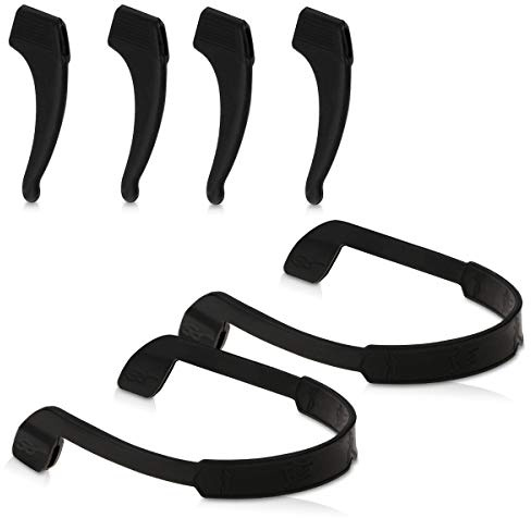 kwmobile Antirutsch Halterung und Brillenband für Brillenbügel Set - 4x L Silikon Ohrbügel Haken und 2x Band für Brille Schwarz