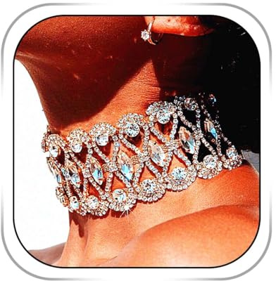 CanB Rhinestone Necklace Choker Crystal Collar Wedding Bridal Choker Sparkly Neck Jewerly Accessories for Women (Silver)