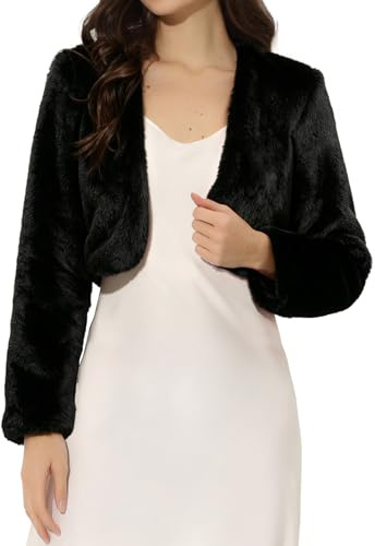 Allegra K Veste courte devant à pour femme sans col manches longues - manteau en fausse fourrure