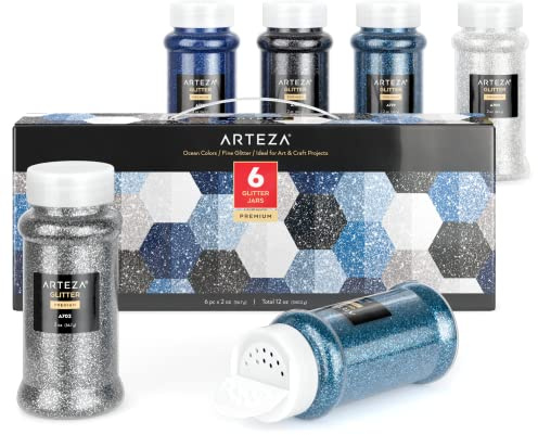 Arteza Fine Glitter Set, 6 x 2-oz Bottles, Ocean-Toned Glitter for Resin, Glue, Acrylic Paint, Arts and Crafts Supplies for Creating DIY Projects and Holiday Art