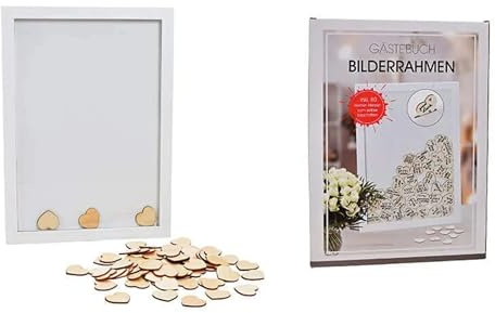 Tolles Gästebuch oder Hochzeitsbuch Alternative, Modell: RAHMEN AUS GLÜCKWÜNSCHEN. Mit 80 Holzherzen für individuelle Gestaltungen und Befüllung,