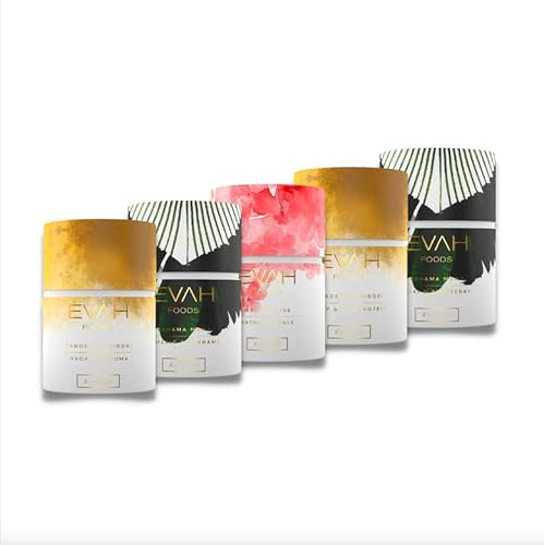EVAH foods Geschenkbox Komplette Kollektion 5 Essentials | Energie, Immunsystem, Schönheit Haut und Haar | Superfoods Pulver 100% BIO