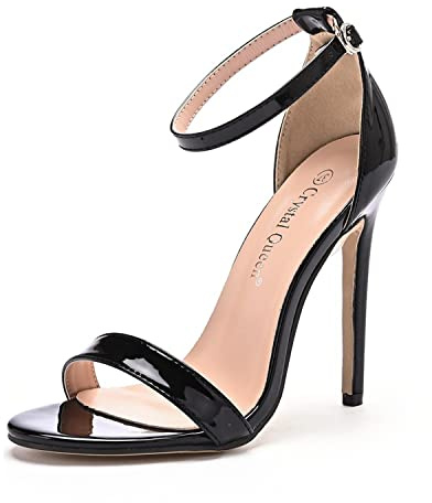 WOkismD Damen High Heels für Frauen Elegante Stiletto-Absätze Offene Zehen Fersen Knöchelriemen Sandaletten mit Absatz für Frauen auf Hochzeitsfeier Heimkehr,Schwarz,35