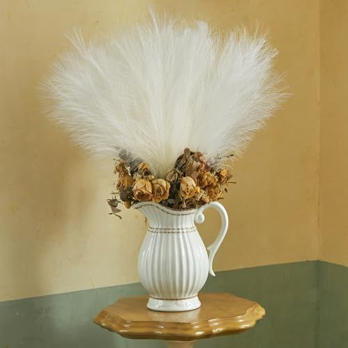 Serwalin Pampasgras Weiß 45cm 6Stk Boho Dekor, Faux Wohnzimmer Party Home Dekoration, natürliches kleines künstliches Vase Füller Mittelstücke Beige