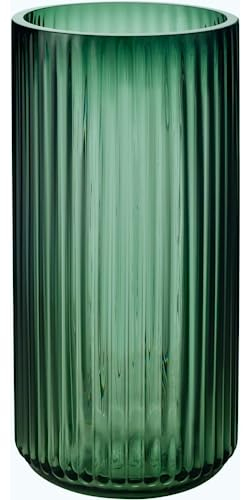 Vzmiza Grün Glas Vase 26CM Für Moderne Heimdekoration - Flower Vase Für Pampasgras - nordischer Boho-Stil vasen Glas für Hochzeit - Groß Gerippt Blumenvase für tulpen-Esstisch, Wohnen-BodenVase