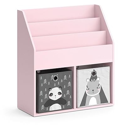 Vicco Kinderregal Rosa Luigi mit 2 Faltboxen (Panda, Tiger) - 72x79x31 cm hergestellt aus Spanplatte - Bücherregal für Familien mit Kids, Cleveres Möbel für kreative Spielstunden