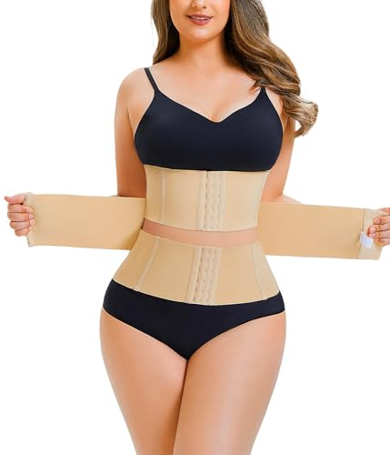 Nebility Waist Trainer for Women Tummy Control Shapewear Segmented Body Shaper Workout Girdle Cincher Postpartum Recovery Belt (XXX-Large, Beige)