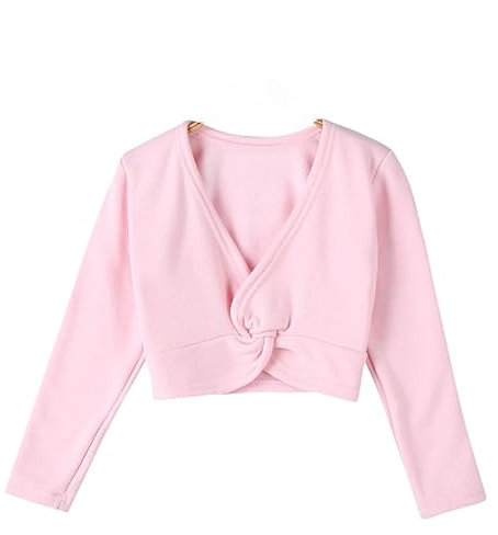 HEARTTOUCH Mädchen Warme Ballettjacke Fleecejacke Langarm Ballett Tanz Oberteile Baumwolle Wickeljacke Strickjacke Pullover Top Ballettkleidung (Rosa,110,110)