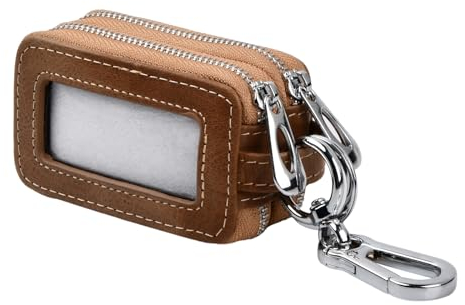 HoaaiGo Auto Schlüsselanhänger Tasche, Echtleder Schlüsseletui, Leder-Schlüsselanhänger-Abdeckung, Rindsleder Schlüsseletui Tragbares Autoschlüssel Tasche Autoschlüsselanhänger Schutzhülle (Braun)